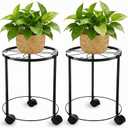 Otoolling 2 Pack Metal Plant Stand with Wheels for Indoor Outdoor Plants Rolling Plant Stands Flower Pot Stand on Wheels Heavy Duty Plants Pot Risers Decoration for Planter Supports Home(1 Sizes)