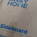 LINSY HOME Sideboard Buffet Cabinet with Storage, 55" Fluted Coffee Bar Cabinet with Tambour Sliding Doors and Drawer, Mid Century Modern Wood Storage Buffet Table for Kitchen, Living Room, Oak