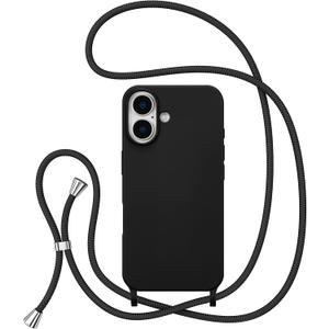 ZTOFERA for iPhone 16 Plus Case with Strap,Crossbody Phone Case with Adjustable Neck Shoulder Lanyard,Soft Silicone Shockproof Protective Phone Cover for iPhone 16 Plus 6.7 inch-Black