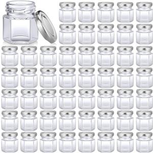 Nuogo 100 Pack 1.5oz Mini Hexagon Glass Jars Bulk for Wedding Small Honey Jars with Lids for Spice Canning Mason Gifts Candy Honey Wedding Party Favors DIY Crafts (Silver)