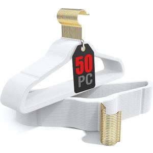 Korpai 50 Pack White Velvet Hangers,Coat Hanger Non Slip,HeavyDuty,Space Saving,Slim Clothes Hangers for Pants,Outfit,Skirts,Suits,Coats,Dresses ect.Felt Hangers with Gold 360°Swivel Hook Pearl White