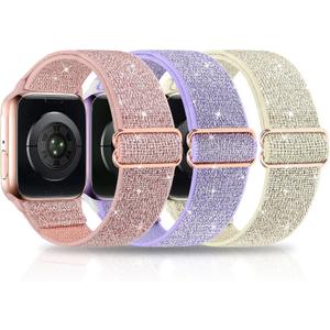3 Packs Shiny Stretchy Bands Compatible with Apple Watch Band 49mm 38mm 40mm 41mm 42mm 44mm 45mm, Nylon Adjustable Sport Solo Loop Women Replacement Straps for iWatch Series Ultra 8 7 6 5 4 3 2 1 SE
