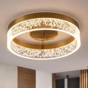 Jaycomey Modern LED Ceiling Light Fixture, 11.65" Flush Mount Kitchen Lighting Gold with Clear Seeded Acrylic Lampshade,Round Ceiling Lamp Lights for Hallway Dining Room
