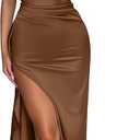 Memoriesea Women's Sexy One Shoulder High Split Cocktail Wedding Party Maxi Dress, Large