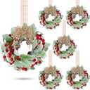 Zeyune 6 Set 9'' Small Wreaths for Kitchen Cabinets Mini Christmas Wreaths Real Touch Lamb Ear with Burlap Ribbon Red Berry Farmhouse for Xmas Wall Window Indoor Outdoor Chair Fireplace Decor