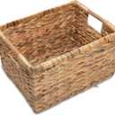 VATIMA Large Rectangular Wicker Basket with Wooden Handles for Shelves and Storage - Natural Water Hyacinth Basket for Organizing, 14.5 x 10.3 x 7.5 inches
