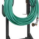 Garden Hose Holder Water Hose Holder with 4 Spikes, Freestanding Hose Hanger Outdoor Hold Stand Heavy Duty 6 Hooks Metal Garden Hose Storage Hose Reel Rack for Outside (Black)