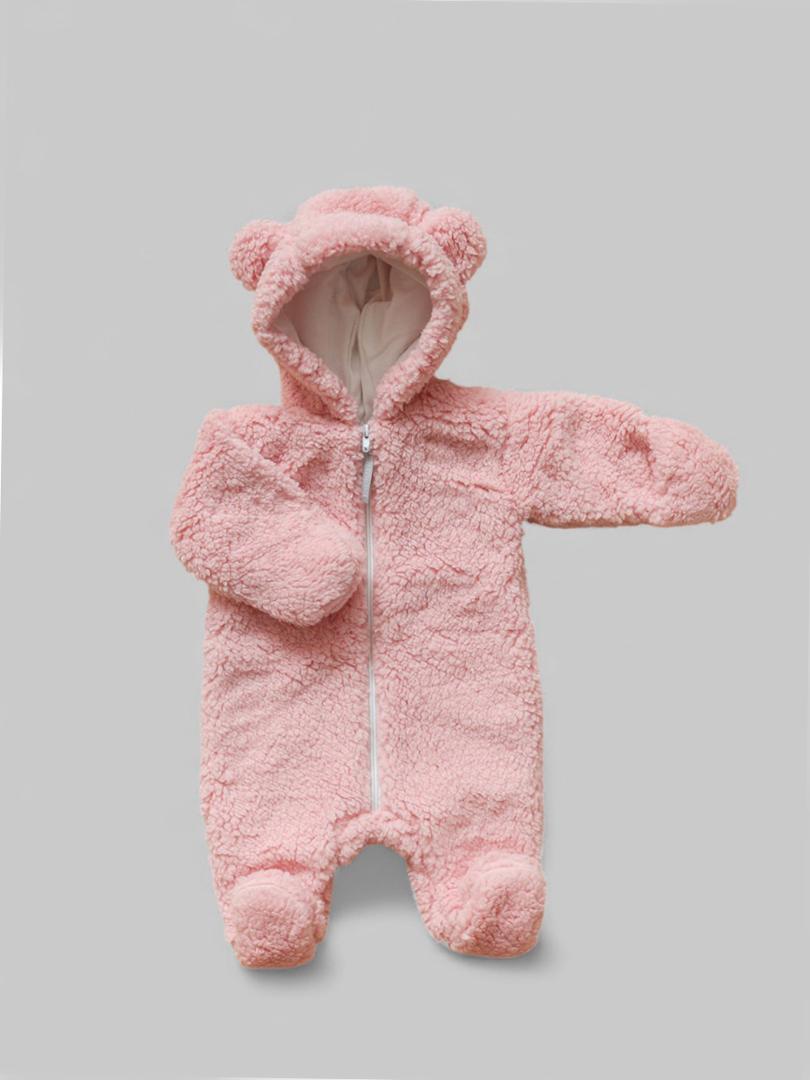 Newborn Baby Jumpsuit Hooded Fleece Rompers Long Sleeve Onesie Outwear Outfits, 0-3 months, Pink