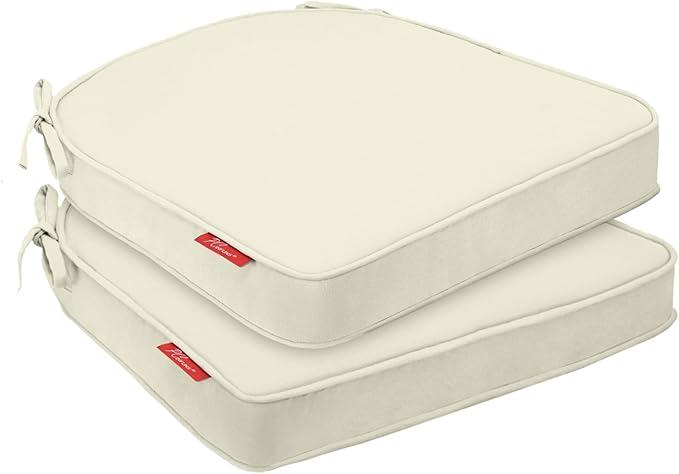 Pcinfuns Outdoor Chair Cushions Set of 2,Thick 19" x 19" x 3" Cushion for Patio Furniture,Round Corner Patio Chair Pads with Ties, Memory Foam Outdoor Seat Cushions,Beige