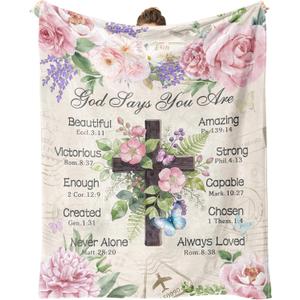 Christian Gifts for Women, Christian Blanket 60"x50", Christian Gift with Flowers, Birthday Gifts for Women, Religious Gifts for Daughter, Mom Sister, Friends Inspirational Throw Blankets