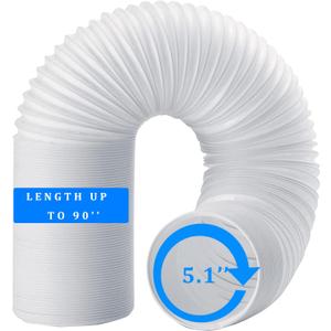 Portable Air Conditioner Hose, Length up to 90", AC Hose with 5.1" Diameter, Clockwise Thread, Exhaust Hose for Portable Air Conditioner (Clockwise, 5 Diameter - 90 Long, White)