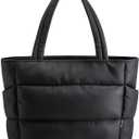 HOTOR Puffer Tote Bag for Women, Nurses - Multi-Pocket Lightweight Bag for Work - Quilted Handbag for Travel and Gym (18.1"  6.3"  11.8", Black)
