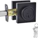 1 Side Keyed Deadbolt Lock,Square Single Cylinder Dead Bolt, Matte Black Square Exterior Keyed Deadbolt