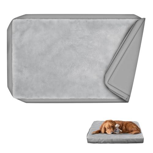 Explore Land Waterproof Dog Bed Cover Machine Washable Fluffy Dog Bed Replacement Cover, 48Lx36Wx4H inch, Gray