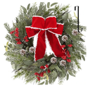 24 Inch Christmas Wreath Decorations, Christmas Wreaths for Front Door with Red Bowknot and Hook, Christmas Door Wreath with Berries for Indoor Outdoor Fireplace Wall Window Christmas Decor