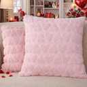 Valentines Day Decor-Throw Pillow Covers 18x18in Set of 2,Pink Soft Plush Faux Fur Pillow Case with Heart for Large Couch Sofa Home Indoor Outdoor Holiday Decorations