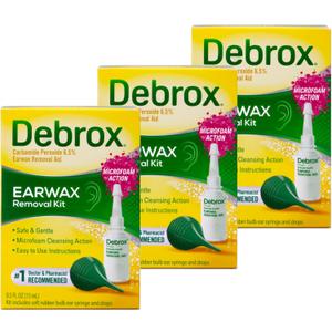 Debrox Earwax Removal Kit | Includes Drops and Ear Syringe Bulb | 0.5 Oz Each | Pack of 3 (EXP 03/2027)