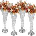 4 Pcs 20 Inch Silver Tall Crystal Vase for Centerpieces Fall Wedding