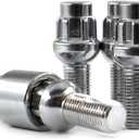 Wheel Accessories Parts 12x1.5 Chrome - Ball Seat (R12)- Premium Lug Bolt Wheel Lock Set (28mm Long) (Set of 4 + Key) (12x1.5, Chrome)
