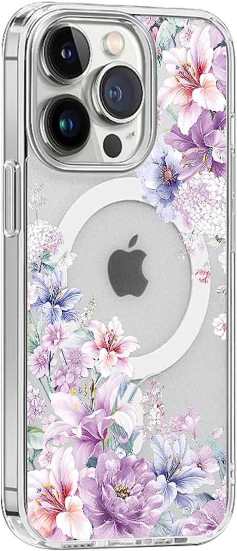 for iPhone 12/12 Pro Cute Magsafe Case, Floral Slim Shockproof Protective Hard PC+TPU Bumper Flower Women Cover Magnetic case (iPhone 12/12 Pro Case, Flower 5)