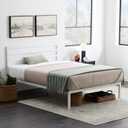 Edenbrook Cassidy Metal Platform Bed Frame with Metal Headboard - Box Spring Not Required - Wood Slat Support, White, Full
