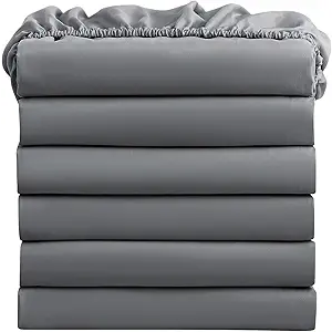 FreshCulture Twin Fitted Sheets, Bulk Pack of 6, Deep Pocket, Soft Microfiber Bottom Sheets for Home, Salons, Hotels, Twin Size Fitted Sheets Only (Dark Grey)