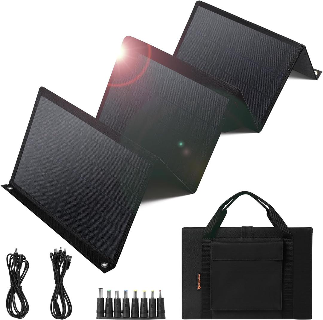 Portable Solar Panel 60W Foldable Solar Panels with 5V USB and 18V DC for Camping, Cell Phone, Tablet and 5-18V Devices Compatible with Solar Generators Power Stations