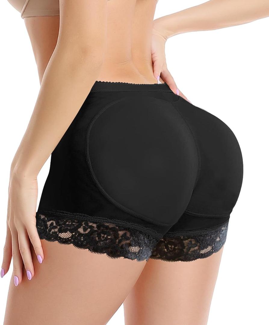 KIWI RATA Womens Butt Lifter Padded Lace Panties Enhancer Underwear (Small, Black)
