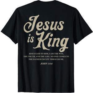 Jesus is King John 14:6 Costume Jesus Christian (On Back) T-Shirt (Black, L)
