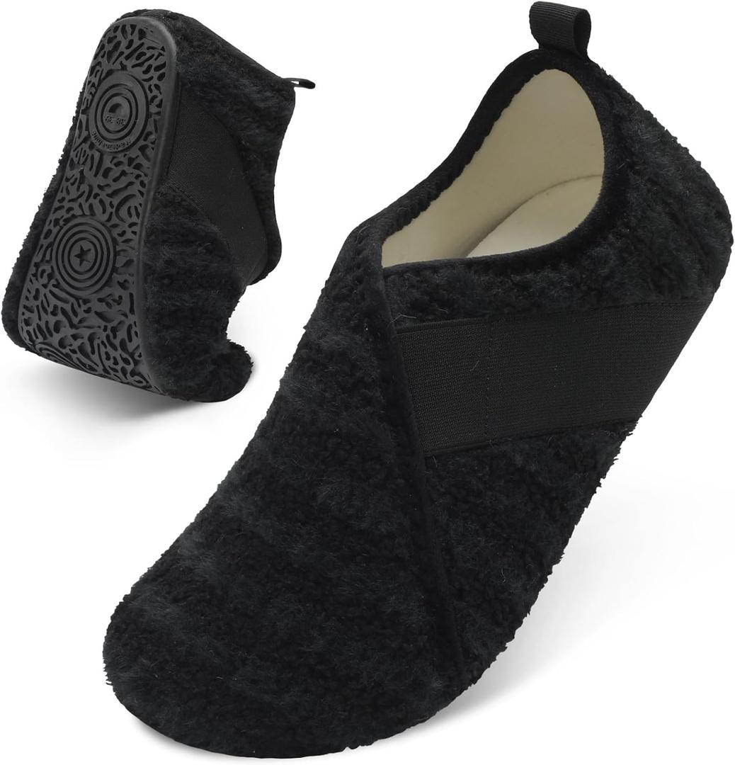 Besroad House Slippers for Women Men Comfy Barefoot Slippers Sock Furry Slip On House Shoes with Soft Rubber Sole for Bedroom Home Travel Yoga (10.5-11 Women/9-9.5 Men, Black Stripe)