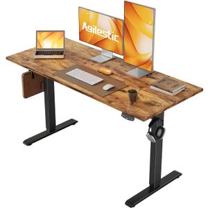 Agilestic Electric Standing Desk, 48 x 24 Inches Height Adjustable, Sit Stand Up for Work Office Home, Ergonomic Rising Computer Table With Memory Preset, Rustic Brown