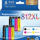 Replacement for 812XL Ink Cartridges Remanufactured for Epson 812XL Ink Cartridges Latest Upgrade (8-Pack) Work with WF-7310 WF-7820 WF-7840 EC-C7000 Printer (2Black 2Cyan 2Magenta 2Yellow)