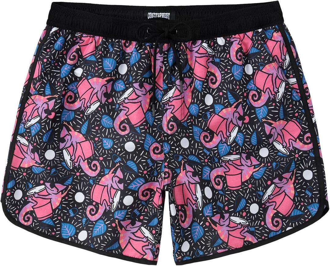 Mens Swim Trunks 5 Inch Quick Dry Bathing Suit with Pockets Beach Board Shorts Mesh Lining (Black, XL)