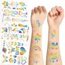 10 Sheets Rainbow Temporary Tattoos Birthday Themed Party Supplies Decoration Favors Cartoon Cute Sticker for Kids Boys Home Activity Class Prizes Carnival Christmas Rewards (black)