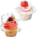 50 Pcs Cupcake Boxes Plastic Individual Cupcake Containers Single Cupcake Carrier with Connected Airtight Dome Lid for Party