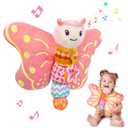 2 x Baby Toys 0-6 Months,Infant Musical Sensory Stuffed Animal with Squeaker,Rattle,Crinkle Wings,Teether & Hanging Ring,Tummy Time Toy for Newborn 0-3-6-12 Months Boys & Girls Gift,Butterfly,Pink