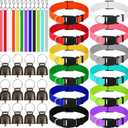 Huhumy 36 Pcs Goat Collar and Reflective Goat Rope with Sheep Grazing Copper Bells Set 12 Adjustable Nylon Collar and 12 Lead Rope with 12 Anti-Lost Loud Bronze Bell for Farm Animal(Classic Color)