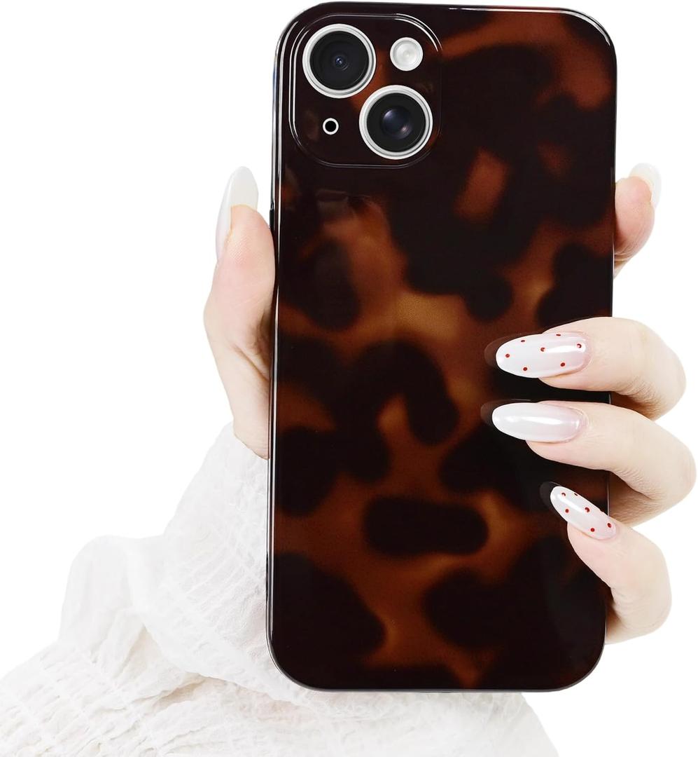 2 x XIQI Compatible with iPhone 13 Case, Retro Cool Trendy Leopard Pattern Brown Amber, Full Camera Protective, Soft TPU Slim Phone Case for Women Girls, Brown Leopard