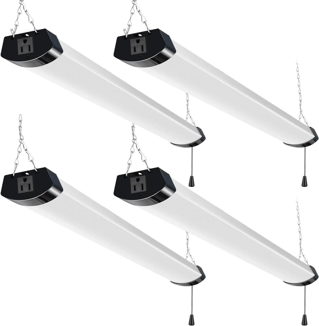 hykolity 4FT 70W LED Shop Light Linkable, 8000lm(300w Equivalent), 5000K Utility Shop Lights for Garages, Workshops, Basements, Hanging or FlushMount, with Power Cord and Pull Chain, ETL, 4 Pack