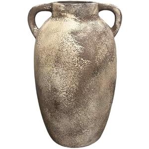 Rustic Ceramic Farmhouse Vase, 9.8 Inch Terra Cotta Vase for Home Decor, Large Pottery Decorative Flower Vase for Living Room, Table Centerpiece, Shelf, Mantel Decoration (Rusty Brown)