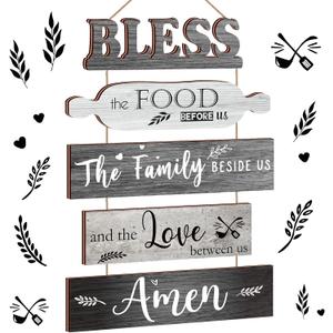 Geetery Bless The Food Before Us Wall Decor Farmhouse Kitchen Decor Rustic Dining Room Wall Art Vintage Country Wooden Hanging Sign(Farmhouse Gray)