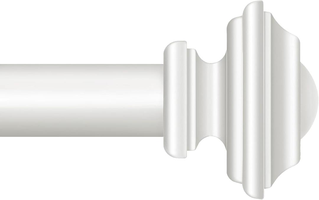 KAMANINA White Curtain Rod for Windows 72 to 144 Inches, 1 Inch Long Curtain Rod, Heavy Duty Drapery Rods 32 to 144 Inches (2.6-12ft) with Decorative Square Finials
