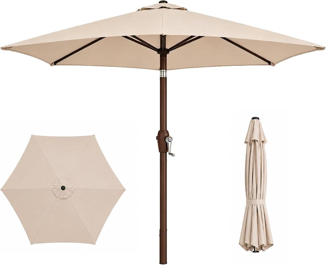 7.5ft Patio Umbrella, Outdoor Table Market Umbrella with Smooth Crank Lift, 6 Windproof Fiberglass Ribs, UPF50+ UV Protection for Deck, Pool, Garden and Backyard