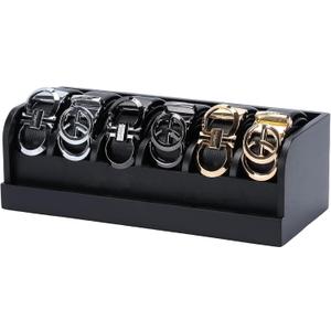 MinBoo Bamboo Belt Organizer Box,6 Grids Belt Rack for Closet and Drawer, Belt Storage Organizer and Displayer for Men Women (Dark Black)