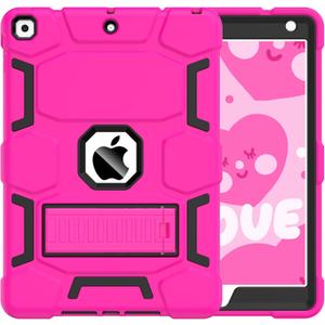 CCMAO iPad 9th Generation Case, iPad 8th/7th Generation Case, iPad 10.2 2021/2020/2019 Case with Kickstand, Heavy Duty Shockproof Hybrid Three Layer Protective Cover, Pink+Black