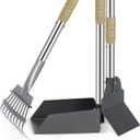 Heeyoo Dog Pooper Scooper, Dog Poop Tray and Rake Set, Pet Waste Removal Scoop with Long Adjustable Sectional Stainless Handles (Silver/Champagne)