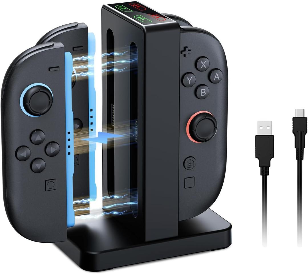 NexiGo Enhanced Controller Charger Compatible with Nintendo Switch 2, Charging Dock for Joy-Pads with Sound Alerts and Charging Indicator, USB Type-C Charging Cable Included