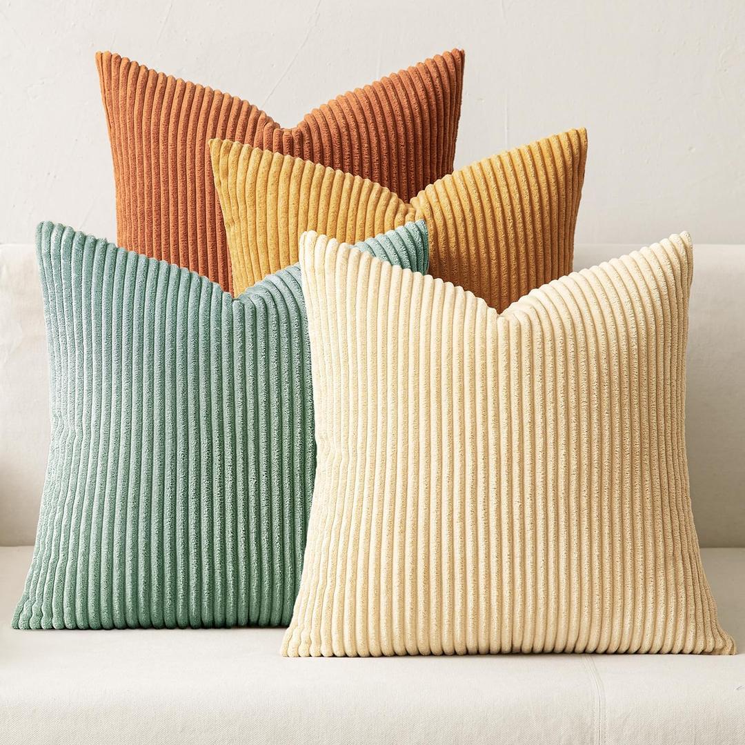 MIULEE Boho Farmhouse Throw Pillow Covers 18x18 Inch Set of 4 Summer Modern Natural Decorative Cushion Covers Soft Corduroy Spring Decor for Couch Bed Sofa Living Room Orange Teal Gradient Series