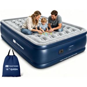 Queen Air Mattress with Built in Pump,18" Raised Blow up Air Bed,3 Mins Quick Self-Inflation/Deflation, Inflatable Mattress for Camping/Home/Guests/Travel (Sky Blue)