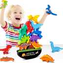 FFTROC Montessori Dinosaur Toys for 2 3 4 Year Old Boys - Wooden Stacking Dinosaur Toys for Kids 2-4 3-5, Toddler Balancing Block Sets (Multiple Colour 1)